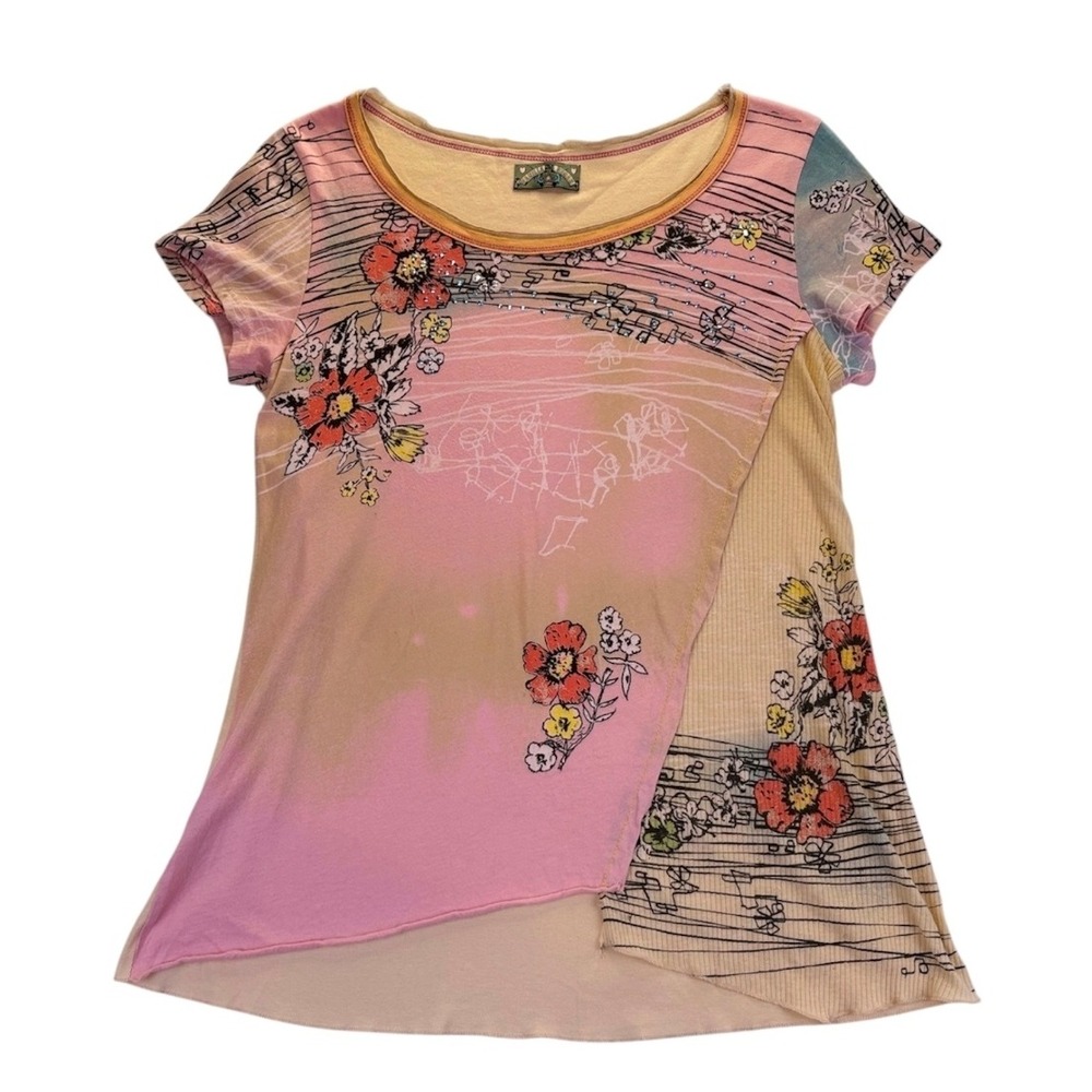 Vanilla Sugar Vintage Pink Floral Bling Graphic Rhinestone Tee L Y2K‎ Fairycore